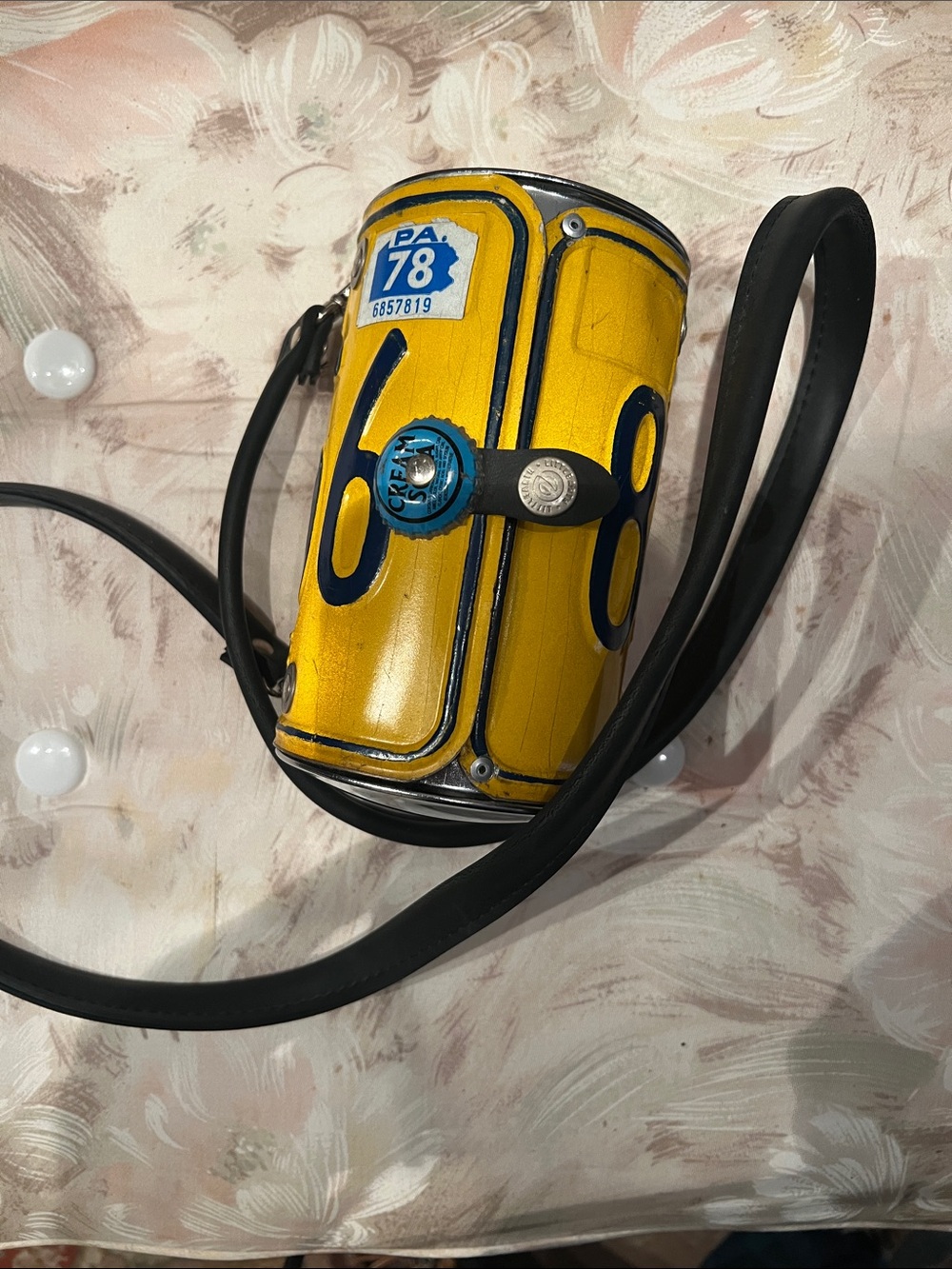 Yellow Novelty License Plate Crossbody Bag with Black Strap - Picture 4 of 6
